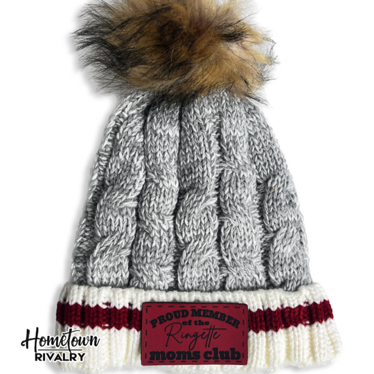 Ringette Moms Club Patch Toque-Light grey and red