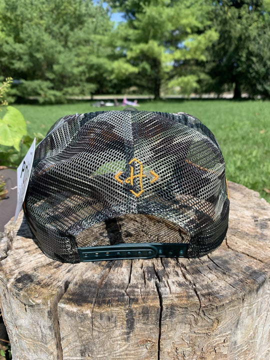 Retro PORT Camo Snapback Trucker Cap-Athletic Gold